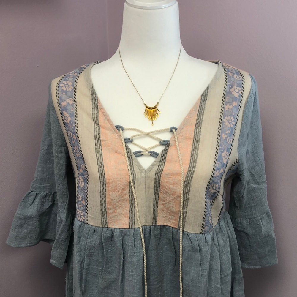 Babydoll Blue Dress with Tassel front - Picture 2 of 8